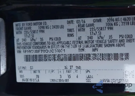 2016 Ford Escape S из США, поврежденный, VIN 1FMCU0F70GUC36071